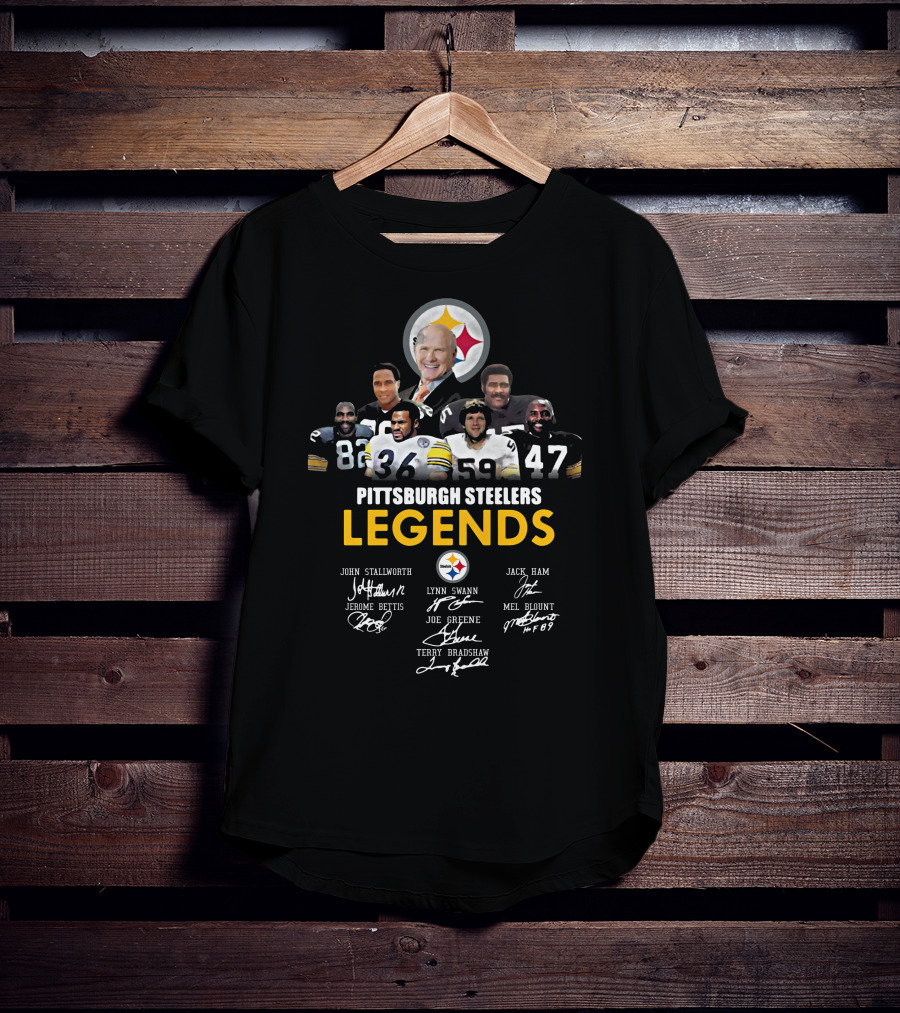 Pittsburgh Steelers Legends John Stallworth Lynn Swann Jerome Bettis Joe Greene Terry Bradshaw Jack Ham Mel Blount Signatures T-Shirt