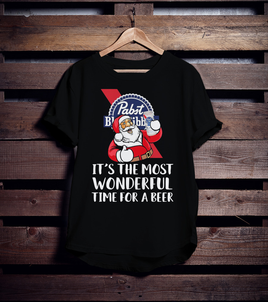 Pabst Blue Ribbon Santa It's The Most Wonderful Time For A Beer T-Shirt
