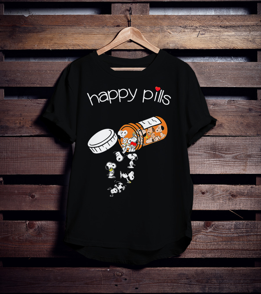 Snoopy Happy Pills Peanuts Characters Fun Capsule Playful T-Shirt