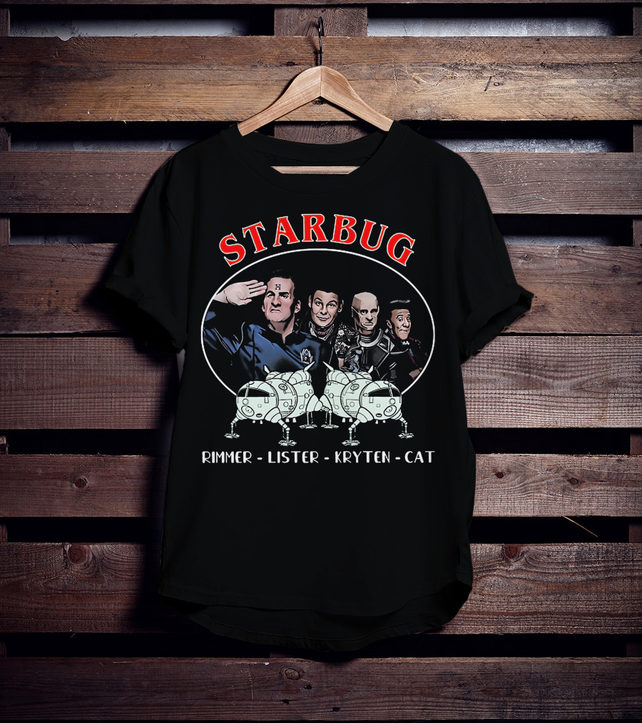 Starbug Rimmer Lister Kryten Cat Red Dwarf Crew With Spaceship T-Shirt