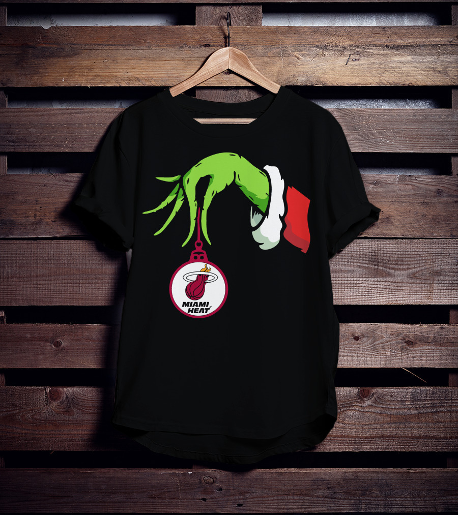 Grinch Hand With Miami Heat Ornament Holiday Sports T-Shirt