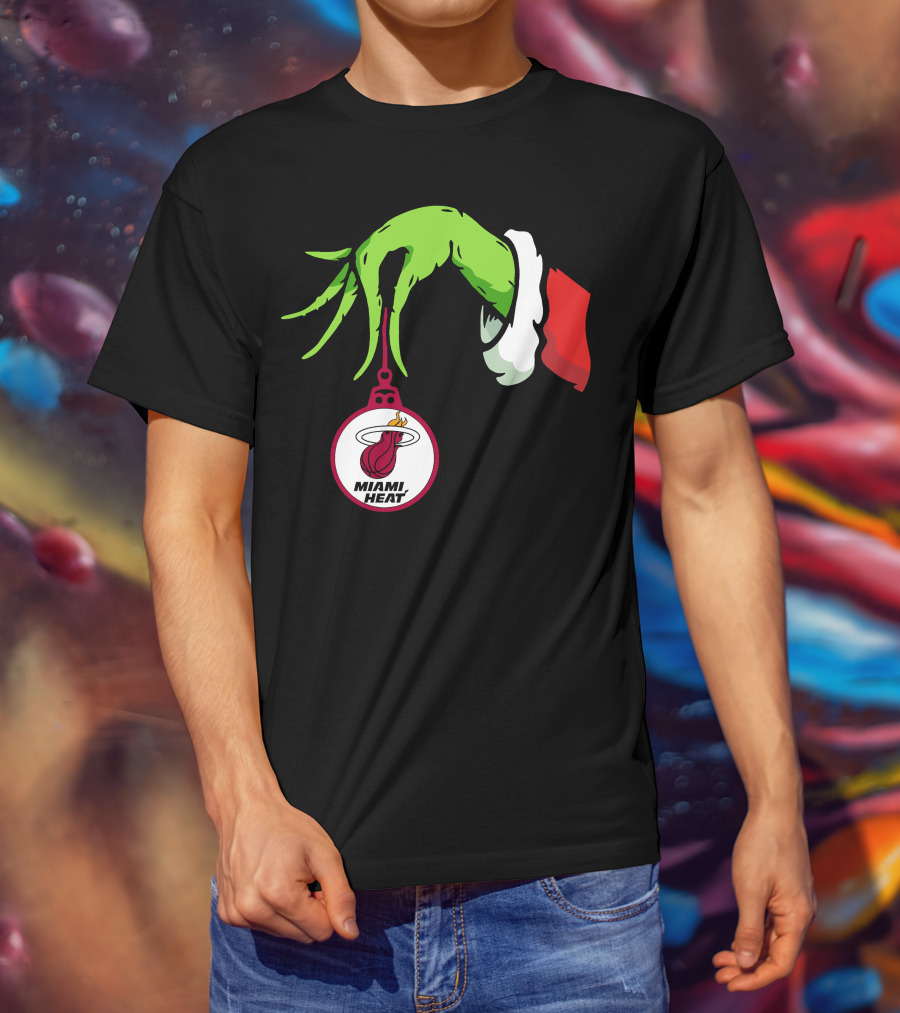 Grinch Hand With Miami Heat Ornament Holiday Sports T-Shirt