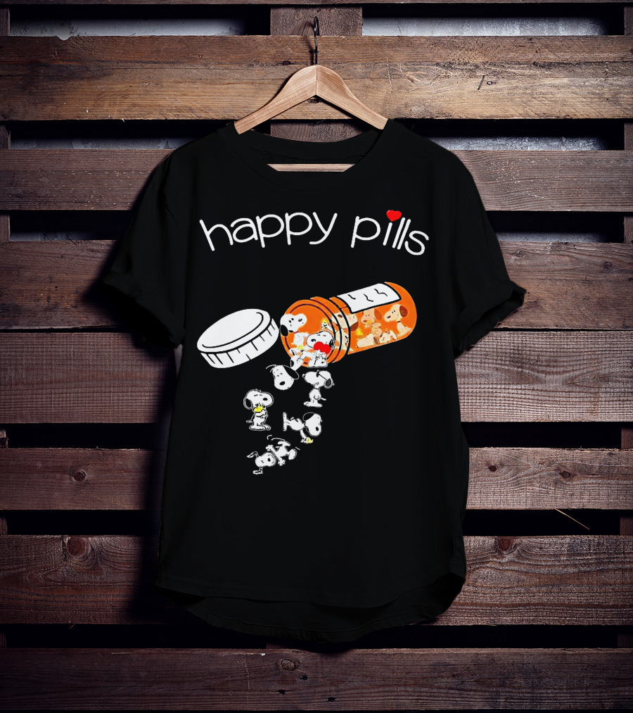 Happy Pills Peanuts Snoopy Prescription Bottle T-Shirt
