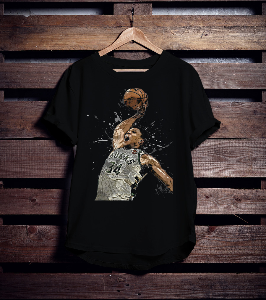 Giannis Antetokounmpo 34 Bucks Basketball Dunk Jersey T-Shirt