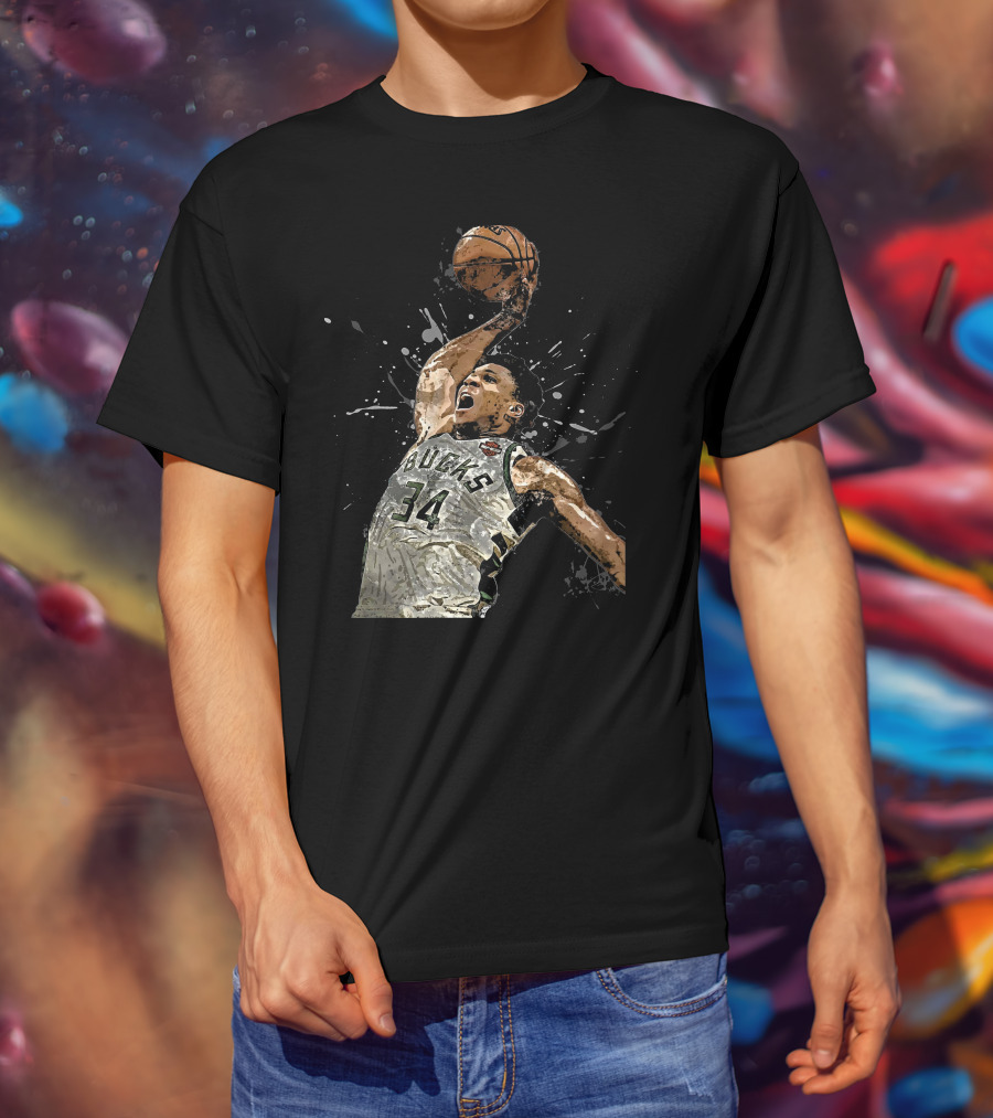 Giannis Antetokounmpo 34 Bucks Basketball Dunk Jersey T-Shirt