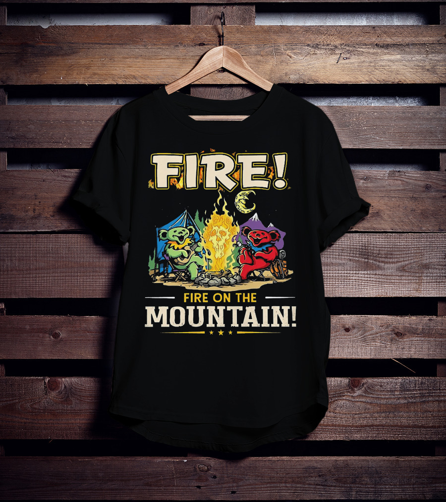 Grateful Dead Fire On The Mountain Camping Bears Campfire Scene T-Shirt