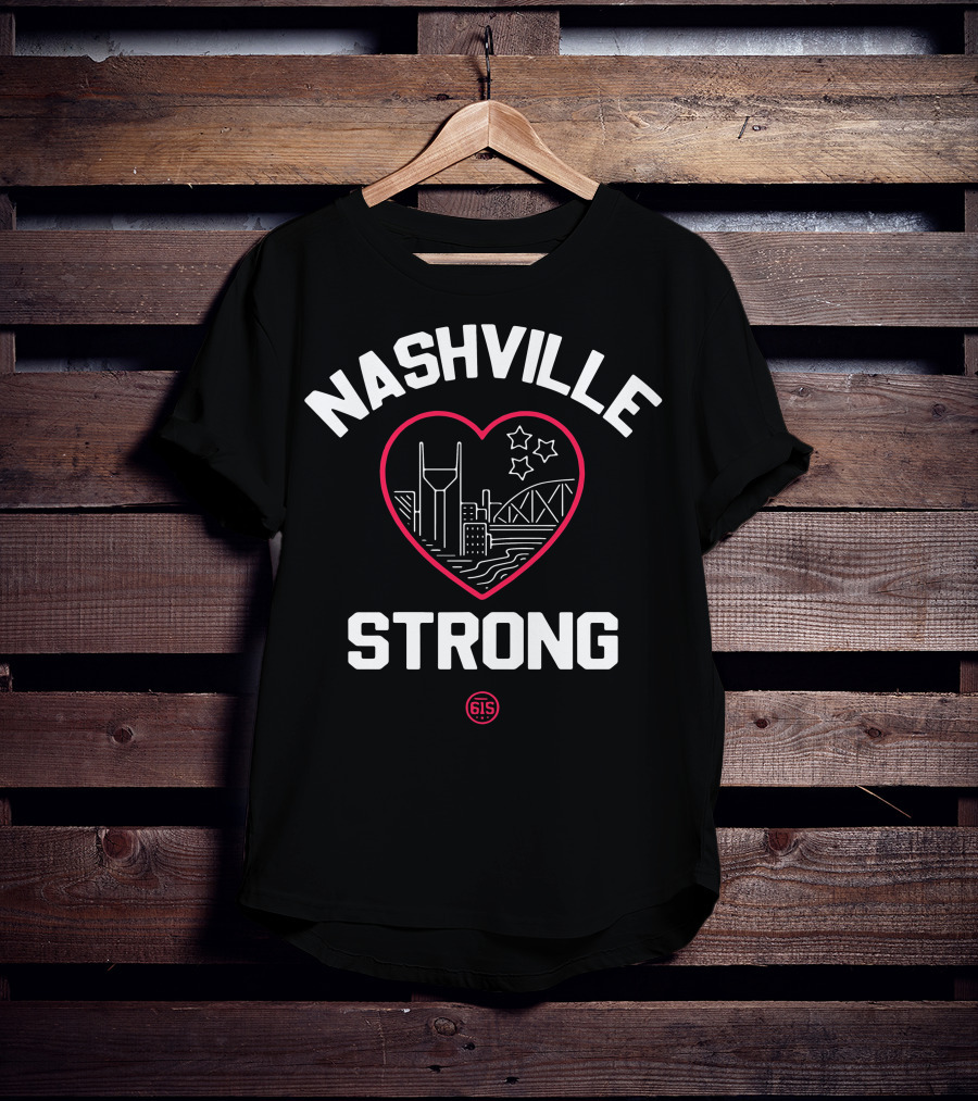 Nashville Strong Heart Cityscape With Stars And 615 T-Shirt