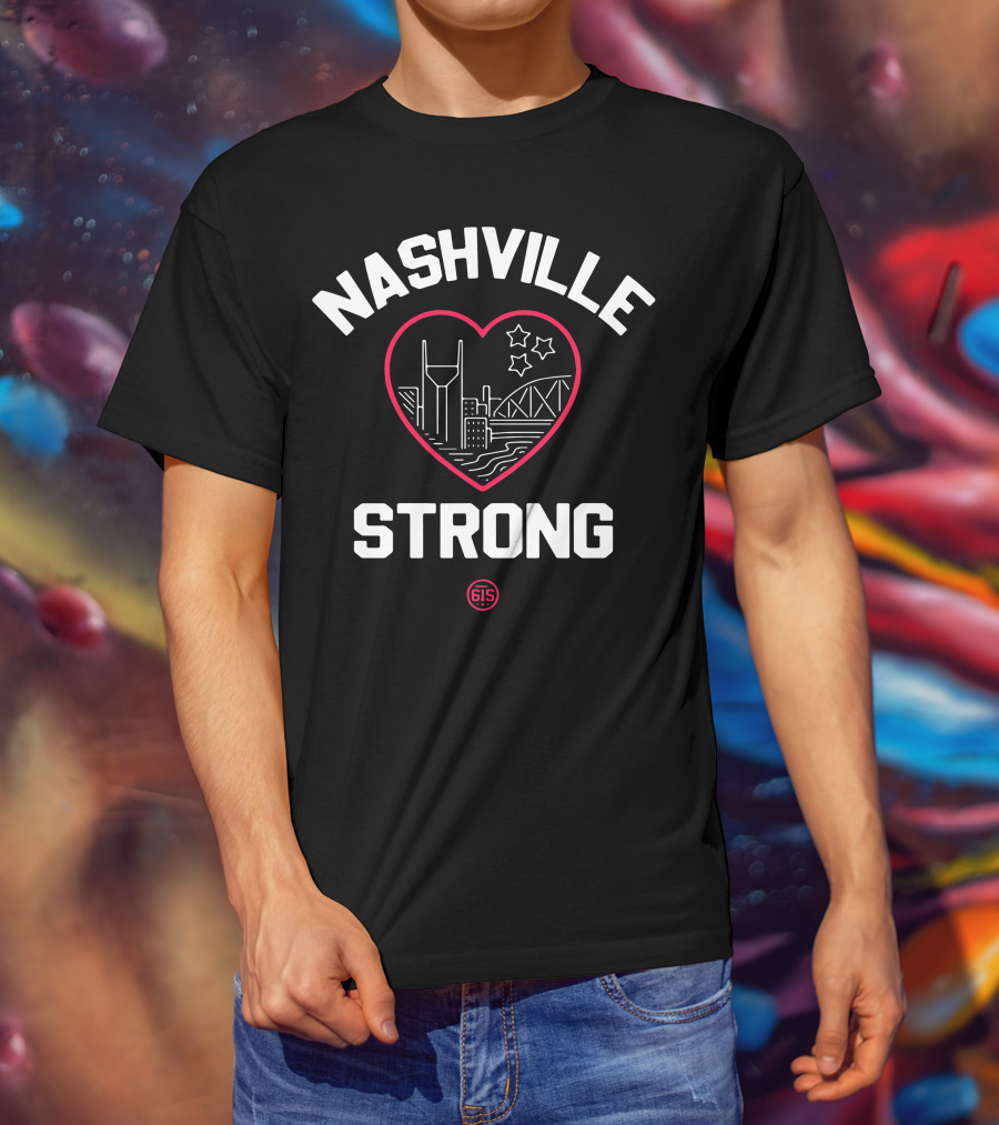 Nashville Strong Heart Cityscape With Stars And 615 T-Shirt