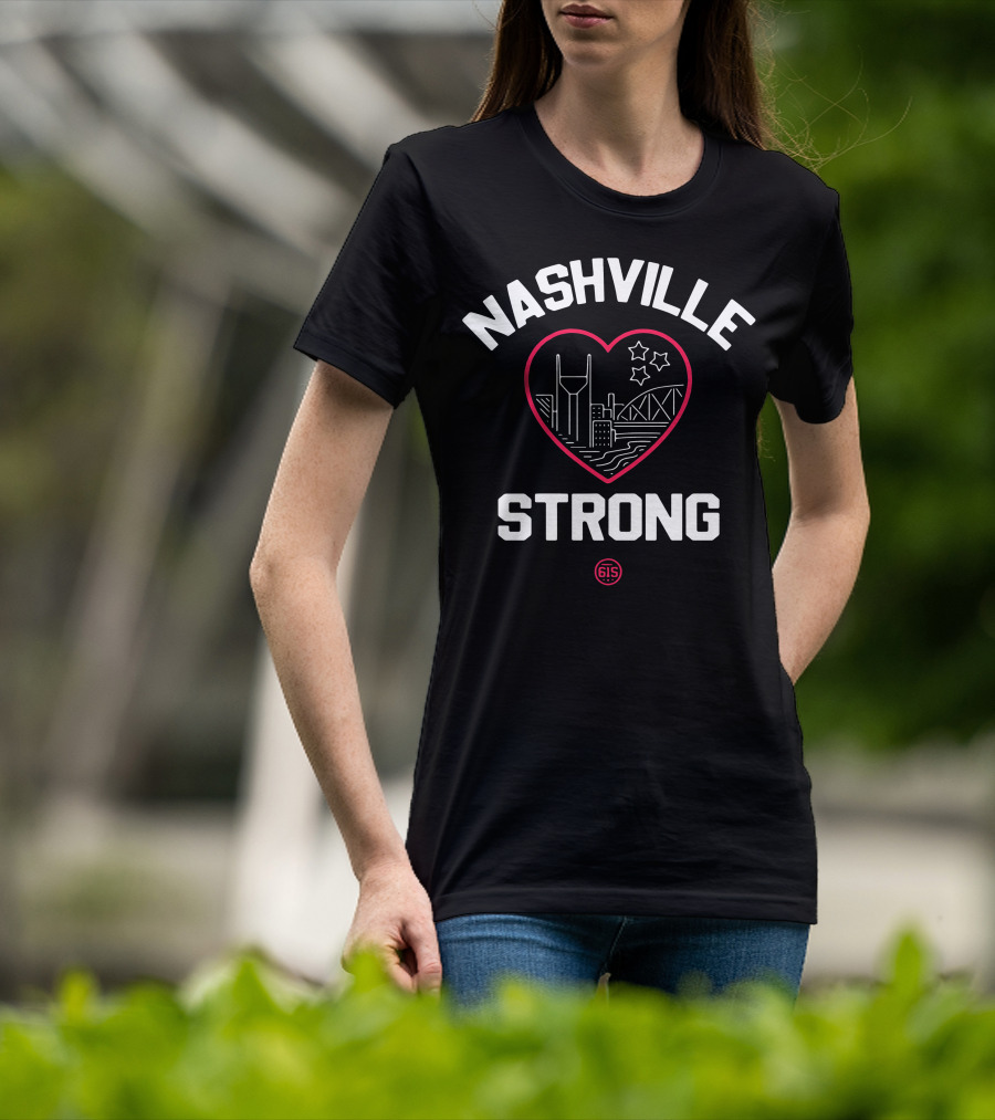 Nashville Strong Heart Cityscape With Stars And 615 T-Shirt