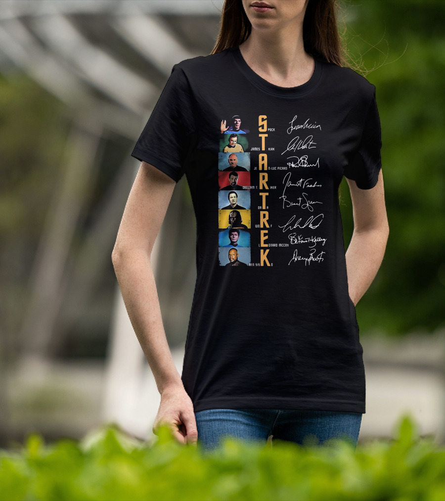 Star Trek Spock James Kirk Picard William T Riker Worf Leonard McCoy Ben Sisko Signatures T-Shirt