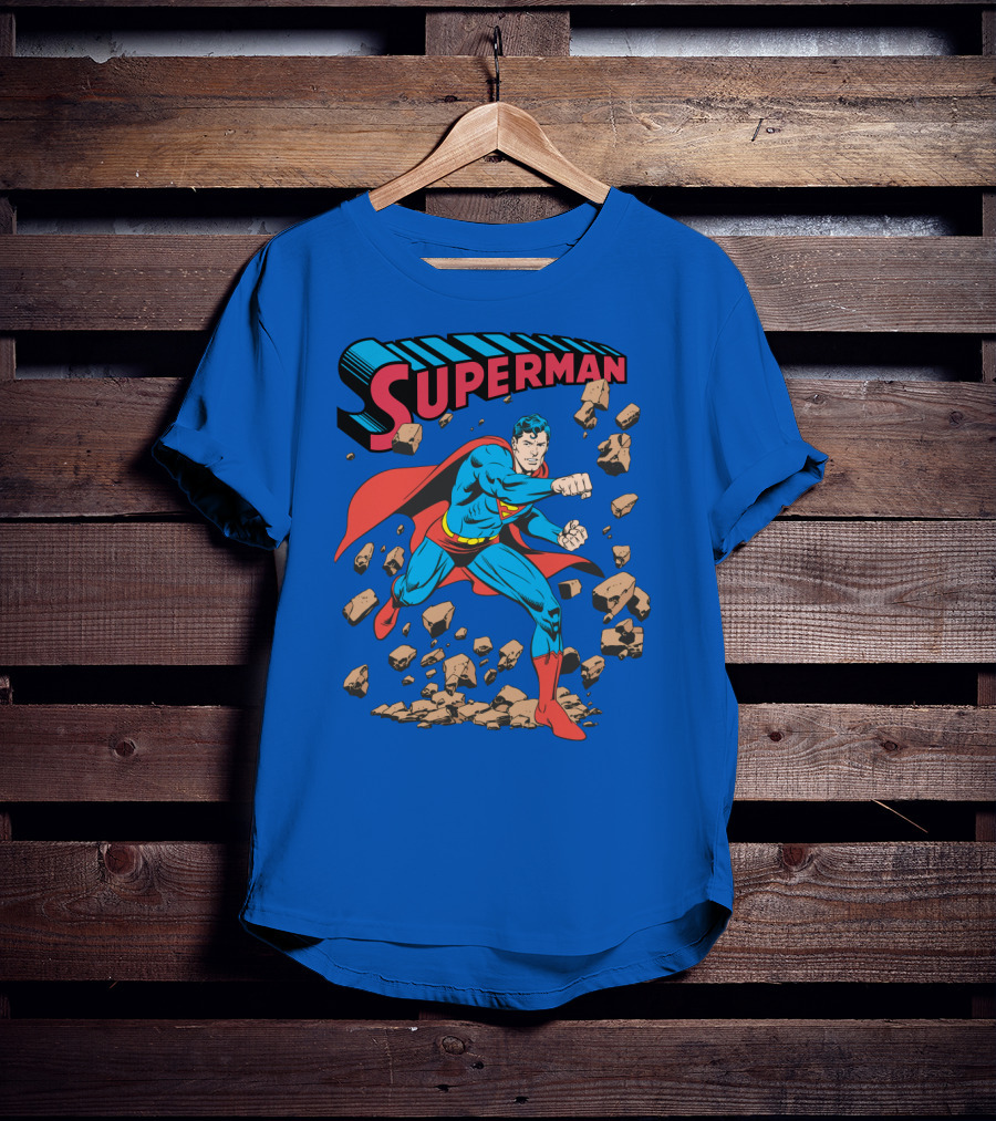 Superman Breaking Rocks In Classic Pose T-Shirt