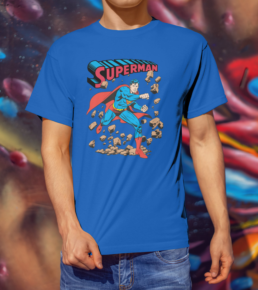 Superman Breaking Rocks In Classic Pose T-Shirt