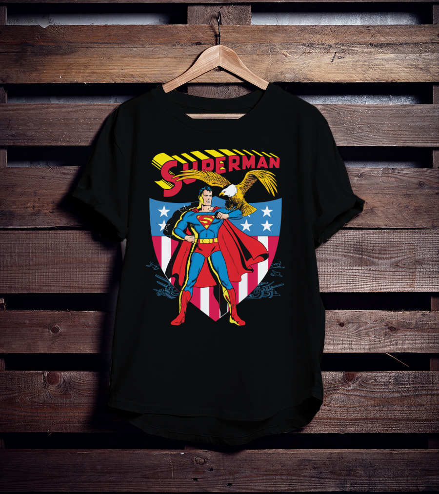 Superman American Shield Stars And Stripes Bald Eagle Iconic Shield T-Shirt