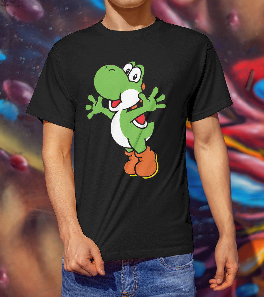 Yoshi Jump Green Dinosaur Iconic Character Image T-Shirt