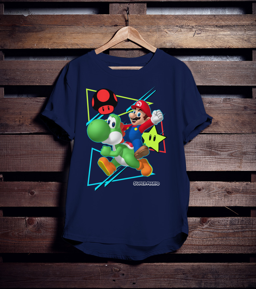 Super Mario Yoshi Adventure With Red Mushroom And Star T-Shirt