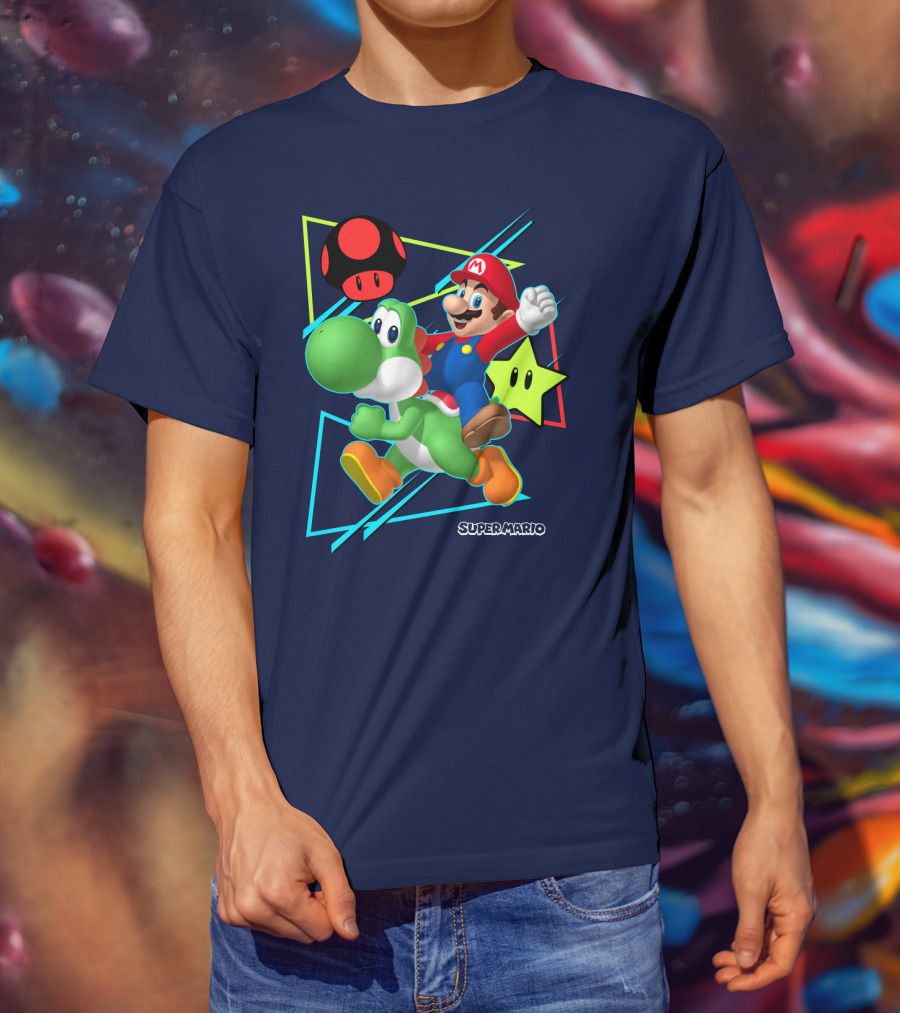 Super Mario Yoshi Adventure With Red Mushroom And Star T-Shirt