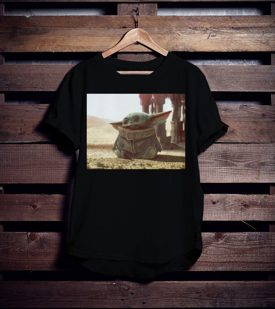 The Child Square Mandalorian Baby Yoda On Tatooine Desert T-Shirt