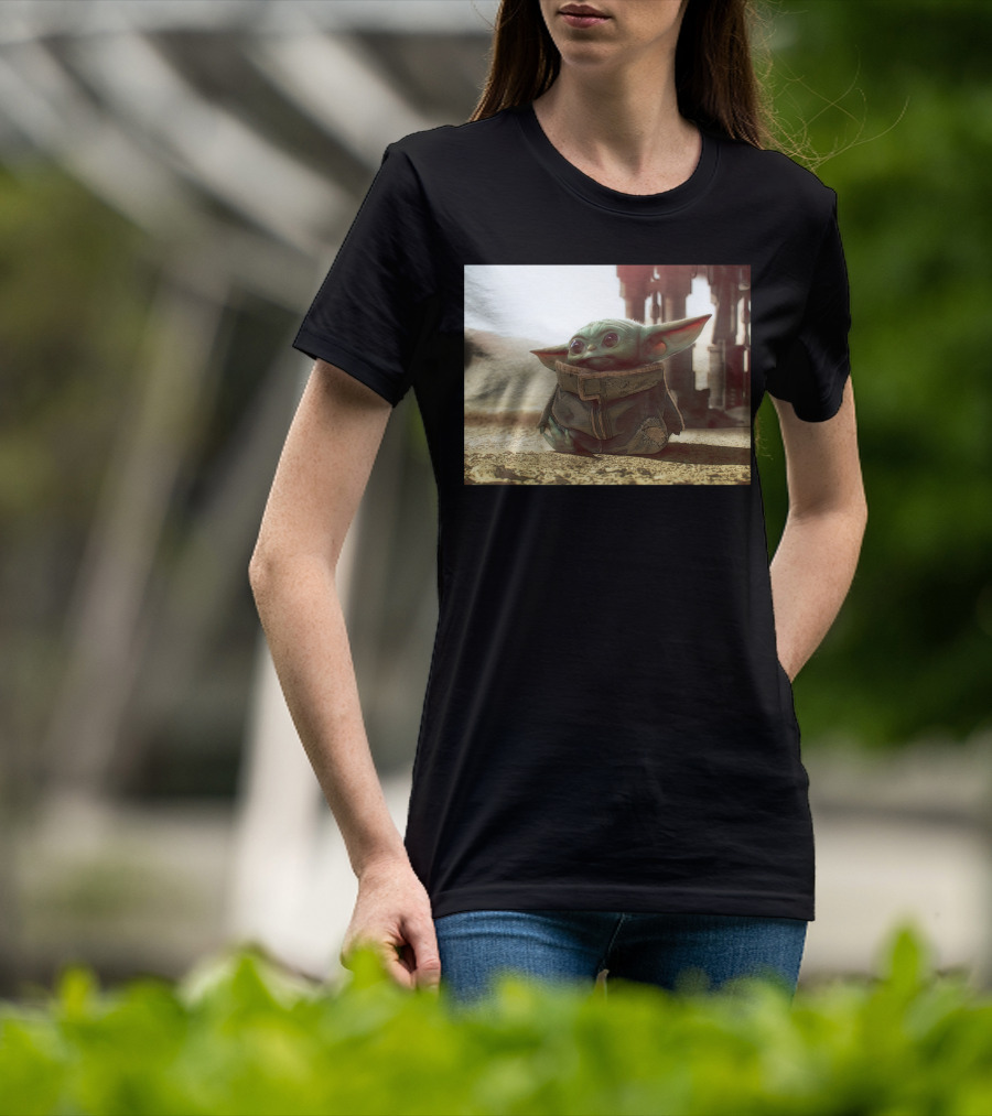 The Child Square Mandalorian Baby Yoda On Tatooine Desert T-Shirt