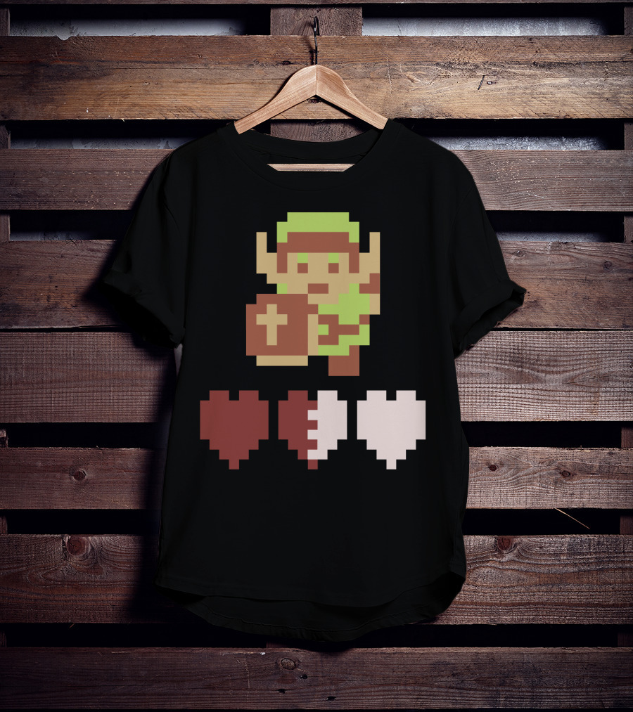 The Legend Of Zelda Link Pixel Art With Heart Containers T-Shirt