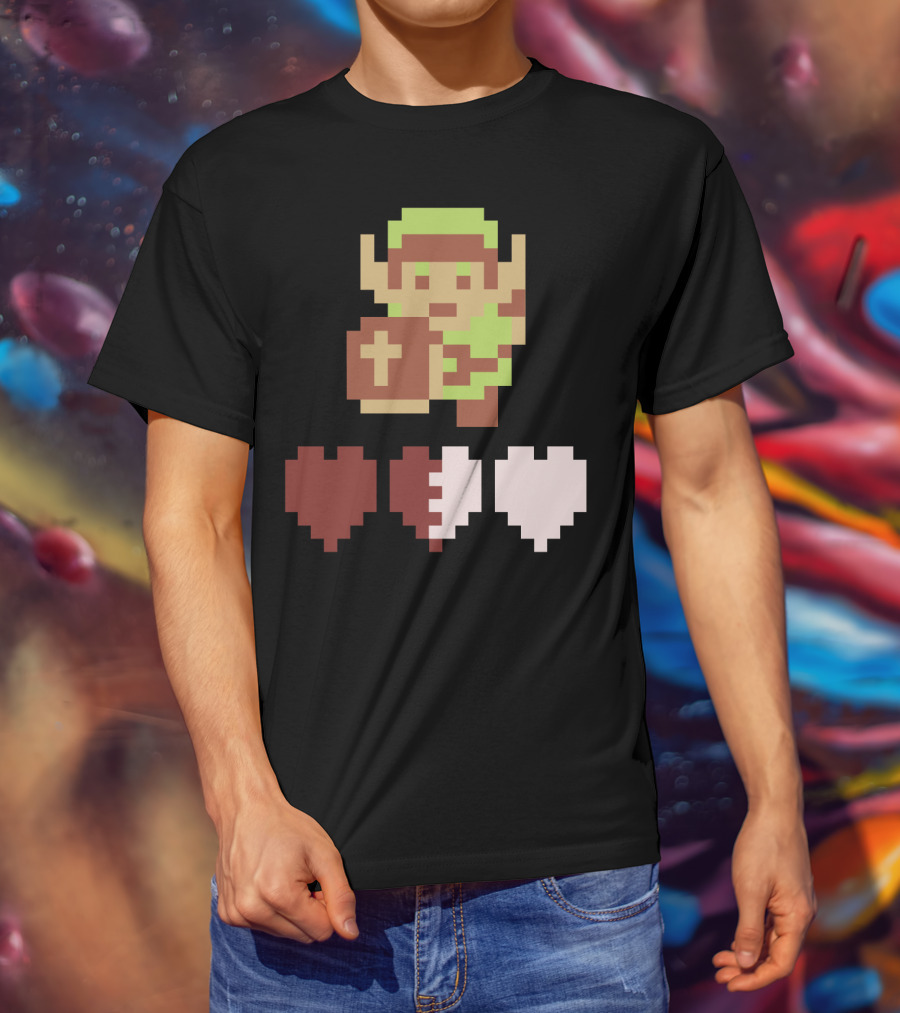 The Legend Of Zelda Link Pixel Art With Heart Containers T-Shirt