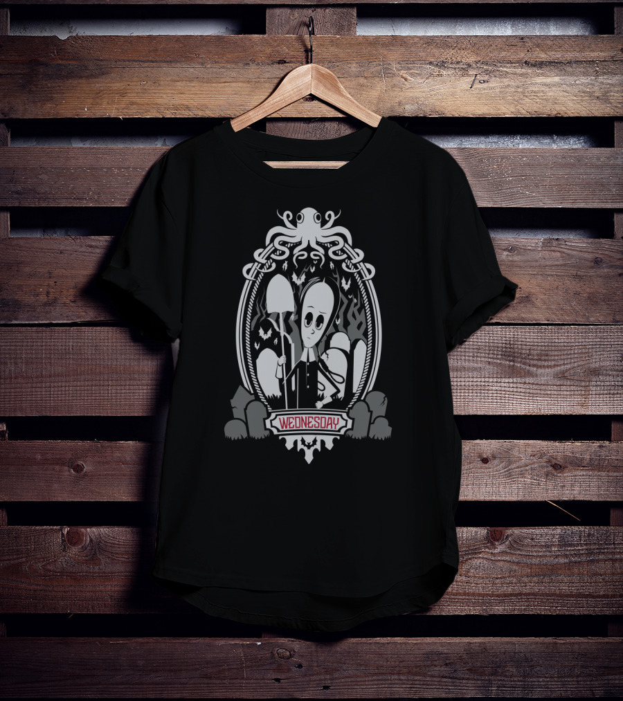 Wednesday Addams The Addams Family Gothic Portrait With Octopus And Shovel T-Shirt