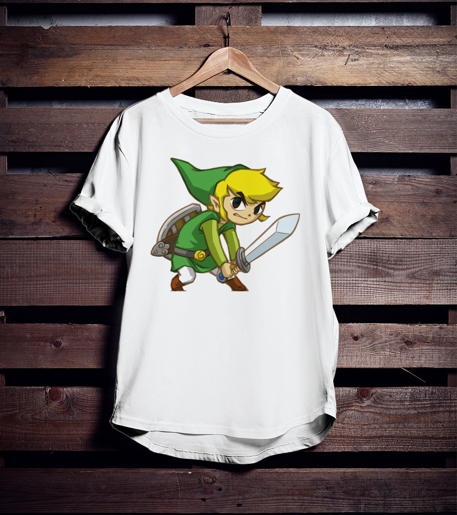 The Legend Of Zelda Link Holding Sword In Green Tunic And Hat T-Shirt