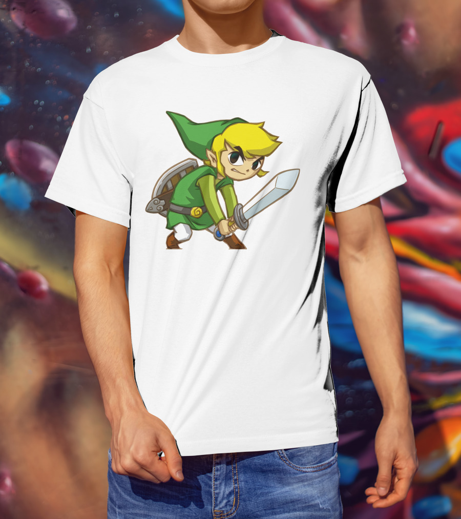 The Legend Of Zelda Link Holding Sword In Green Tunic And Hat T-Shirt