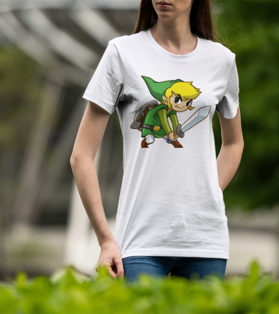 The Legend Of Zelda Link Holding Sword In Green Tunic And Hat T-Shirt