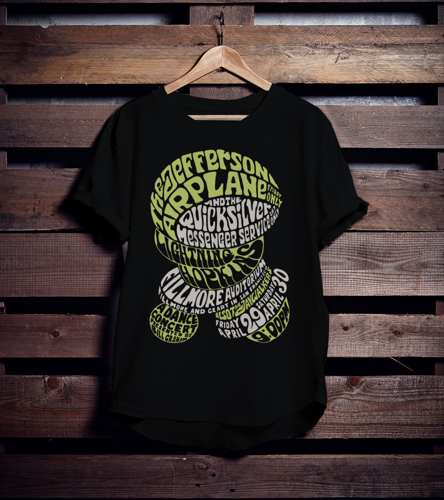 Jefferson Airplane And Quicksilver Messenger Service Lightning Hopkins Fillmore Auditorium April 29-30 Concert Bill Graham T-Shirt