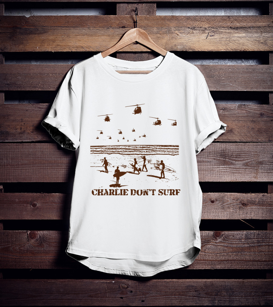 03 Apocalypse Now Charlie Don't Surf Helicopters And Surfers Gold T-Shirt