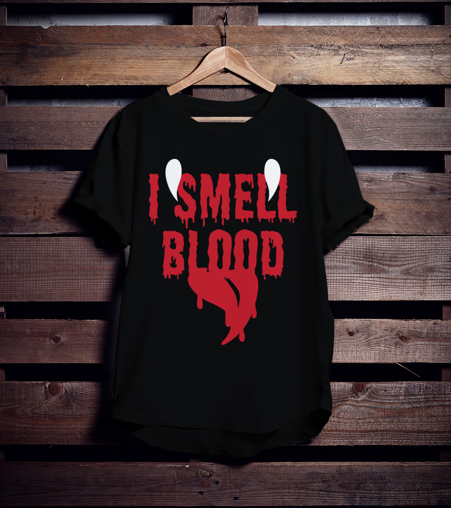 Halloween Vampire I Smell Blood Dripping Fangs T-Shirt