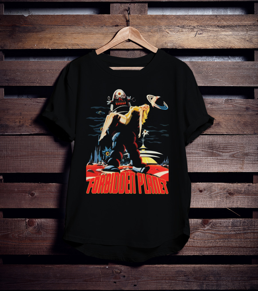 Forbidden Planet Retro Sci-Fi Art With Robot And Woman T-Shirt