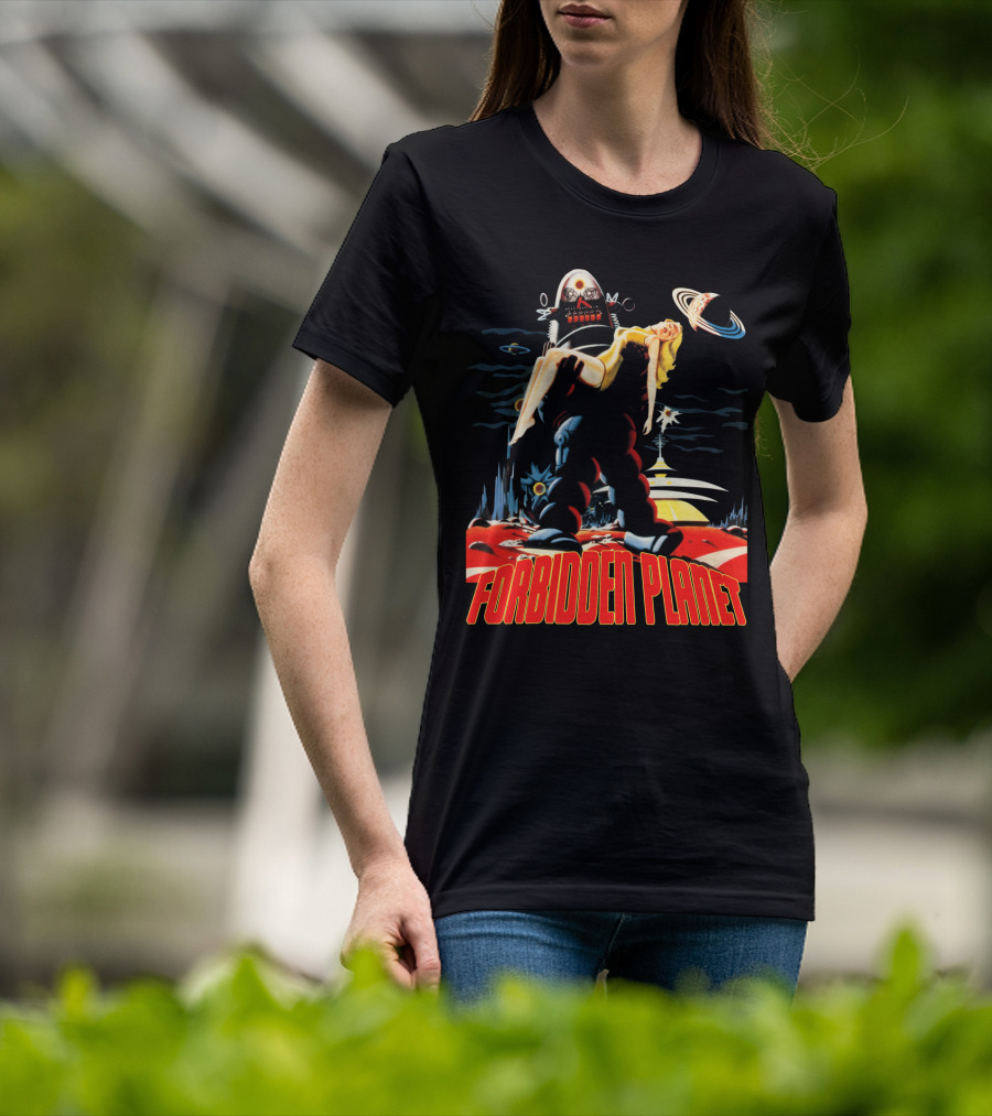 Forbidden Planet Retro Sci-Fi Art With Robot And Woman T-Shirt