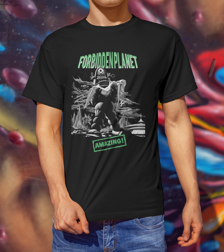 Forbidden Planet Amazing Robot Carrying Woman Retro Sci-Fi Scene T-Shirt