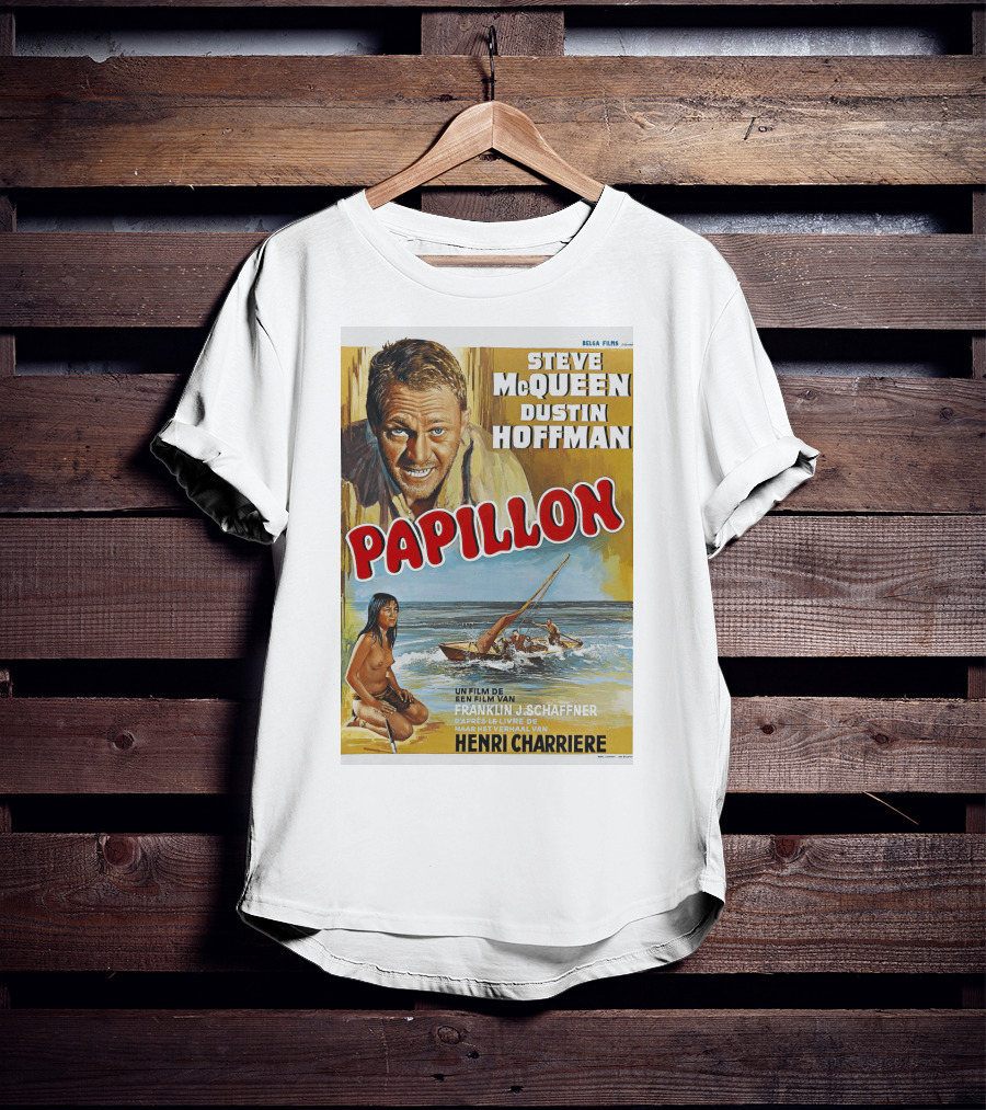 Steve McQueen Dustin Hoffman Papillon 1974 Film Henri Charriere Franklin J. Schaffner Belgian T-Shirt
