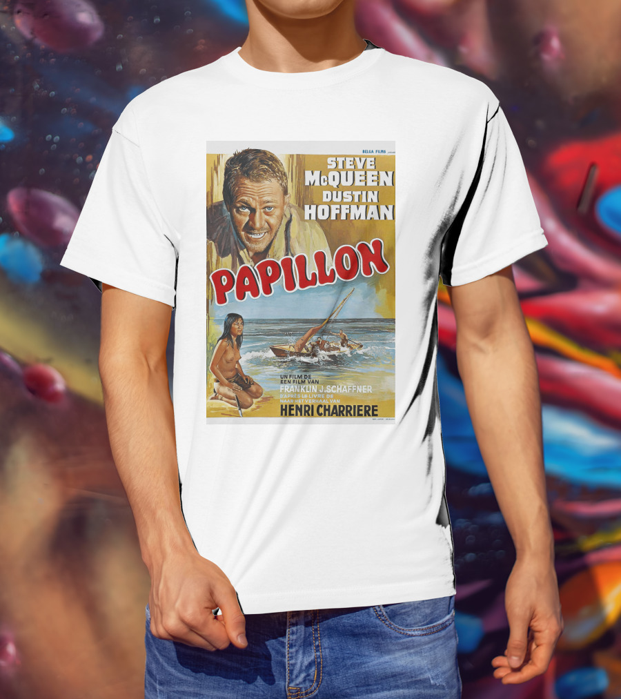 Steve McQueen Dustin Hoffman Papillon 1974 Film Henri Charriere Franklin J. Schaffner Belgian T-Shirt