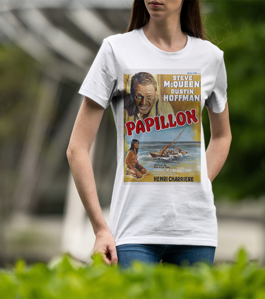 Steve McQueen Dustin Hoffman Papillon 1974 Film Henri Charriere Franklin J. Schaffner Belgian T-Shirt