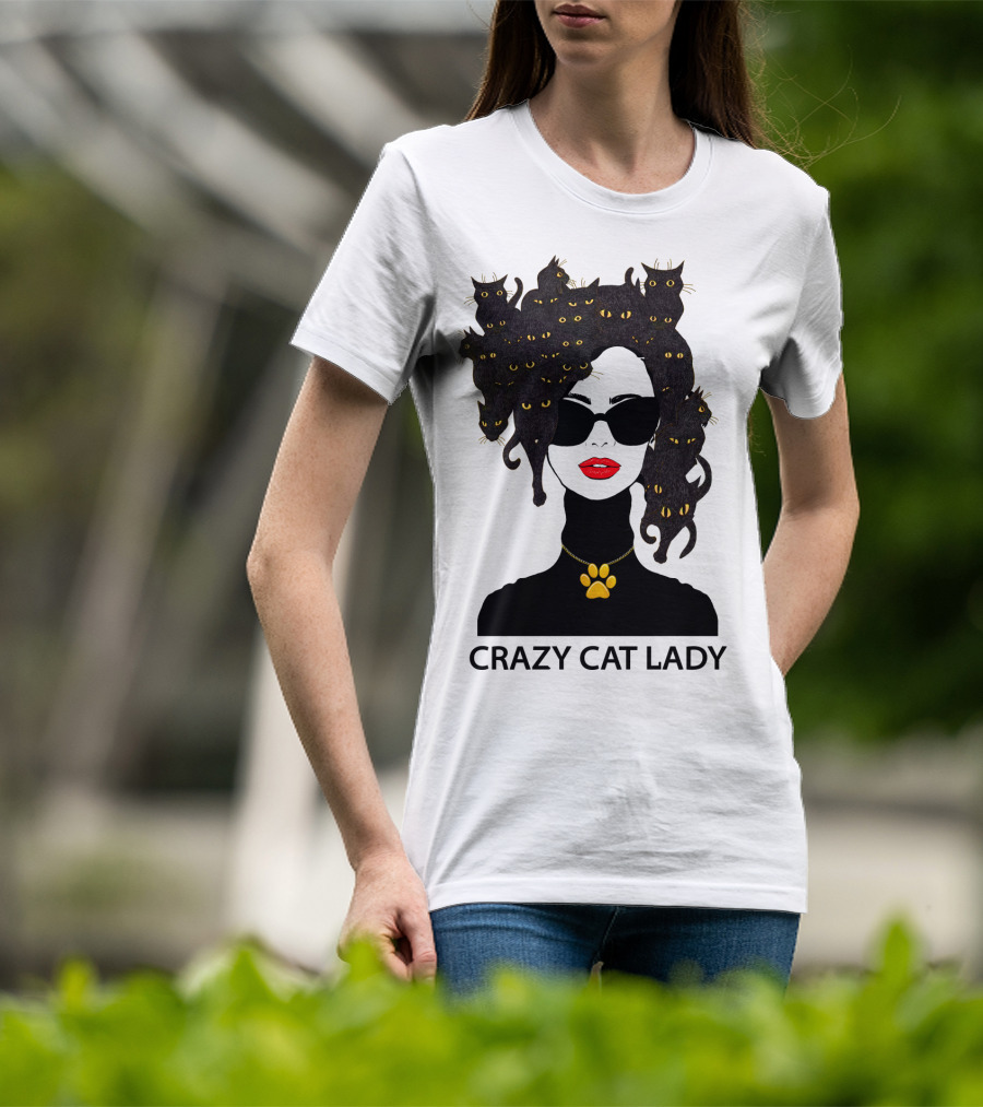 Crazy Cat Lady With Cat Hair And Sunglasses T-Shirt