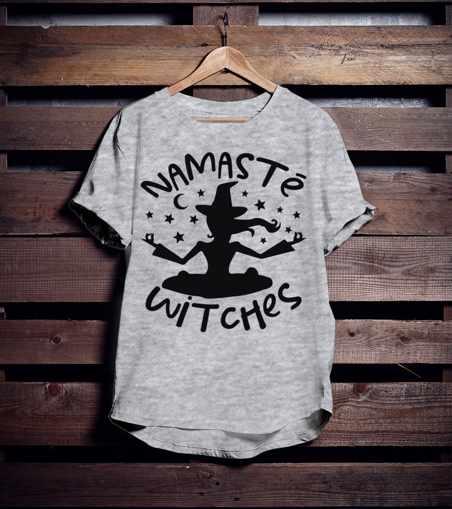 Namaste Witches Silhouette With Hat And Stars T-Shirt