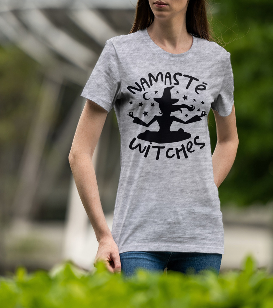 Namaste Witches Silhouette With Hat And Stars T-Shirt
