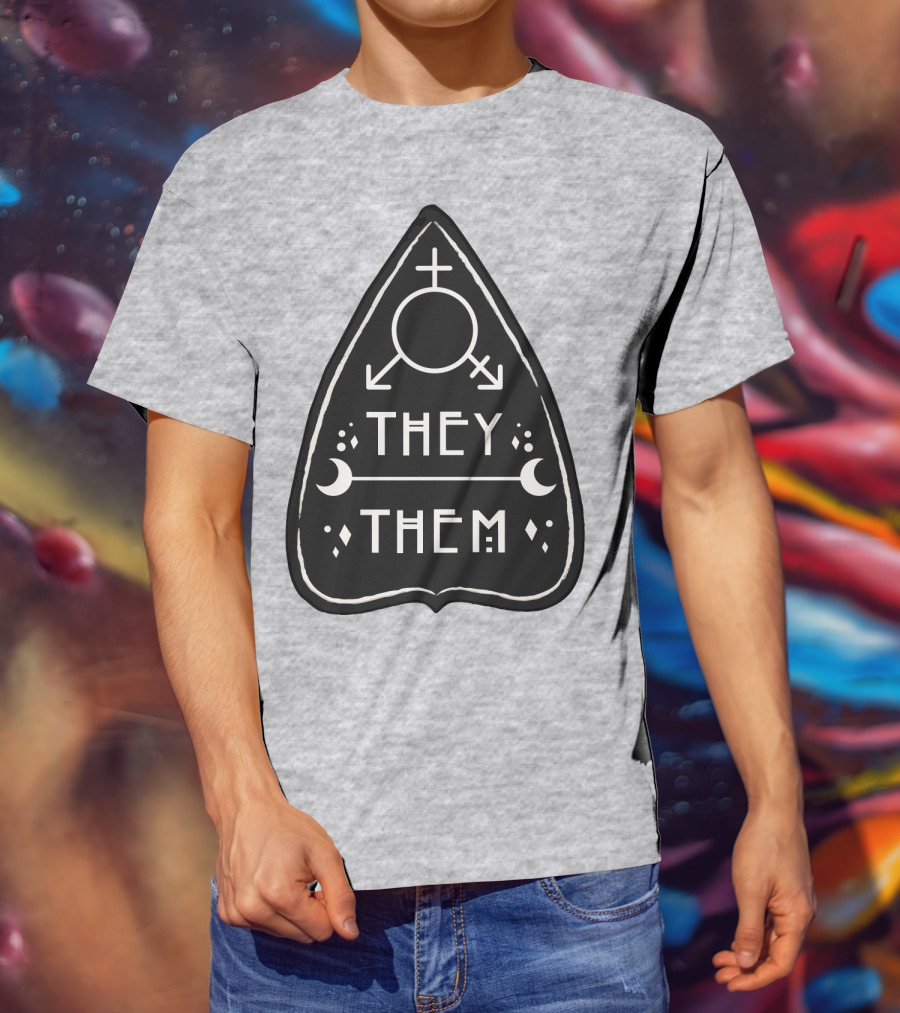 They Them Nonbinary Arrow Symbols Crescent Moons Geometric T-Shirt