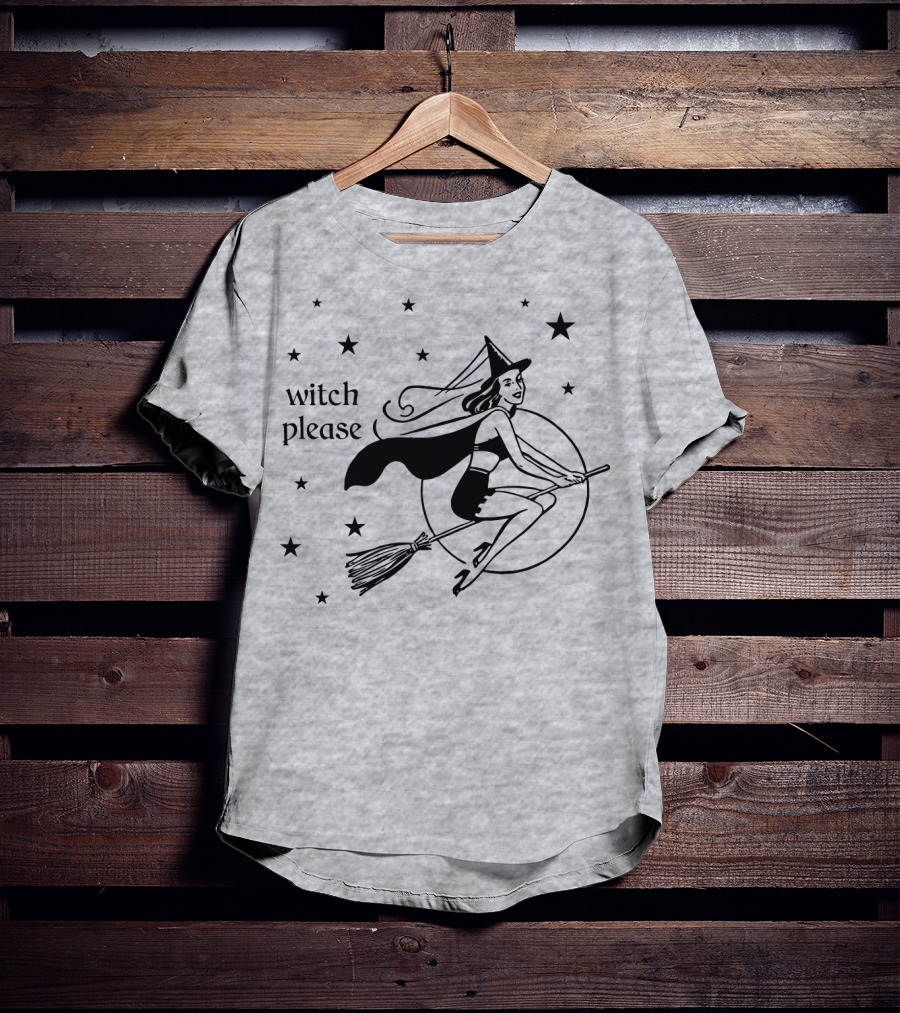 Witch Please Vintage Flying Witch Broomstick Moon Stars T-Shirt