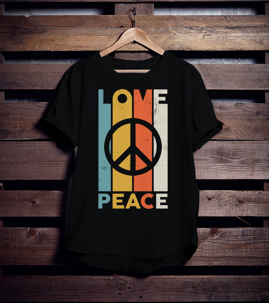 LOVE Peace Sign Vintage Stripes T-Shirt