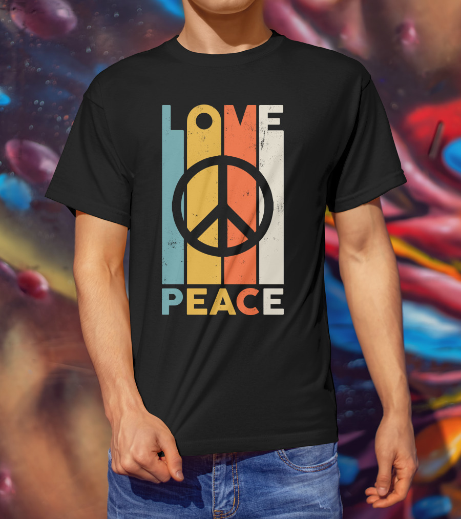 LOVE Peace Sign Vintage Stripes T-Shirt