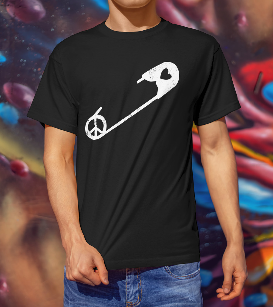 Peace Heart Safety Pin T-Shirt