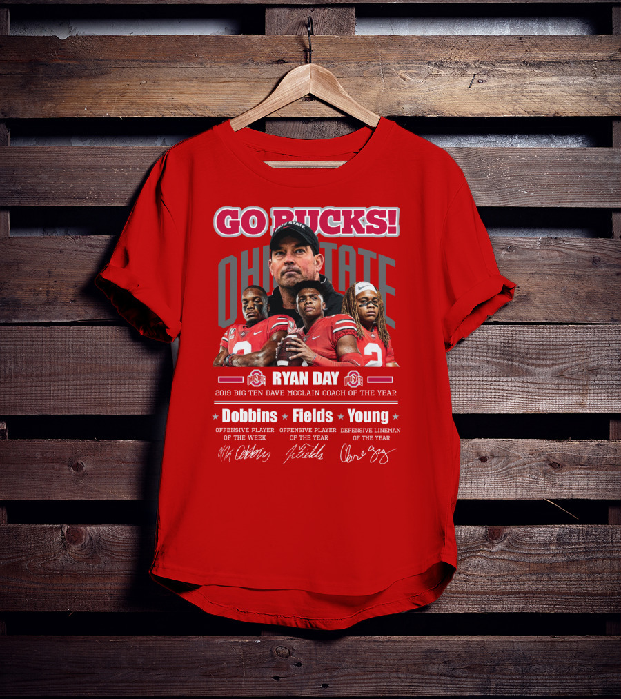 Go Bucks Ohio State Ryan Day Dave Mcclain Coach Of The Year Dobbins Fields Young Big Ten Players T-Shirt