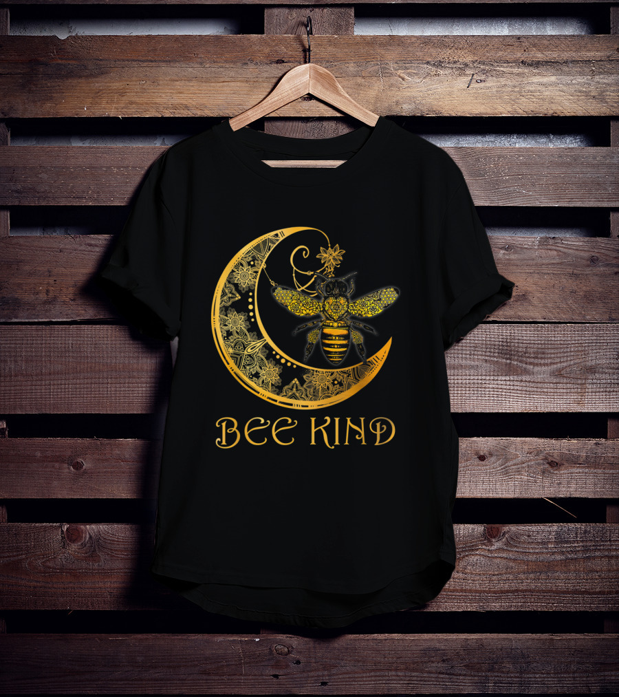 Bee Kind Golden Mandala Bee On Crescent Moon T-Shirt