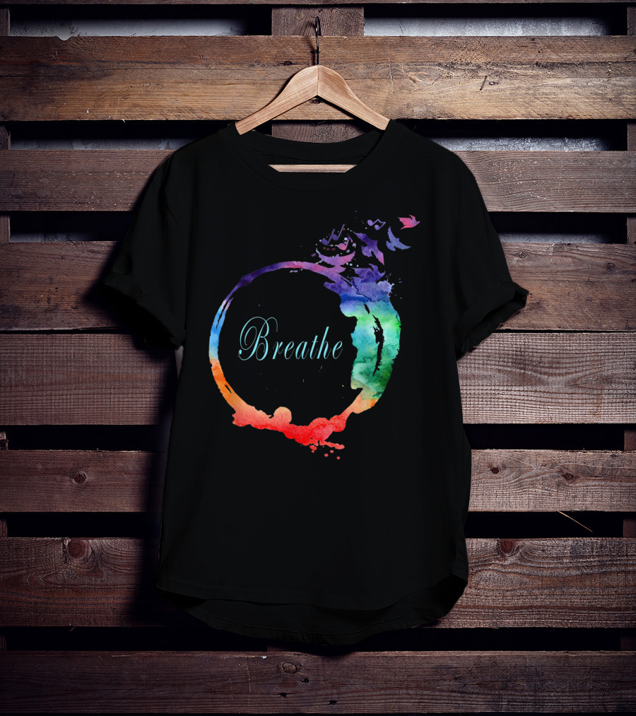 Breathe Cool Heavenly Breath Nature Yoga Watercolor Mandala T-Shirt