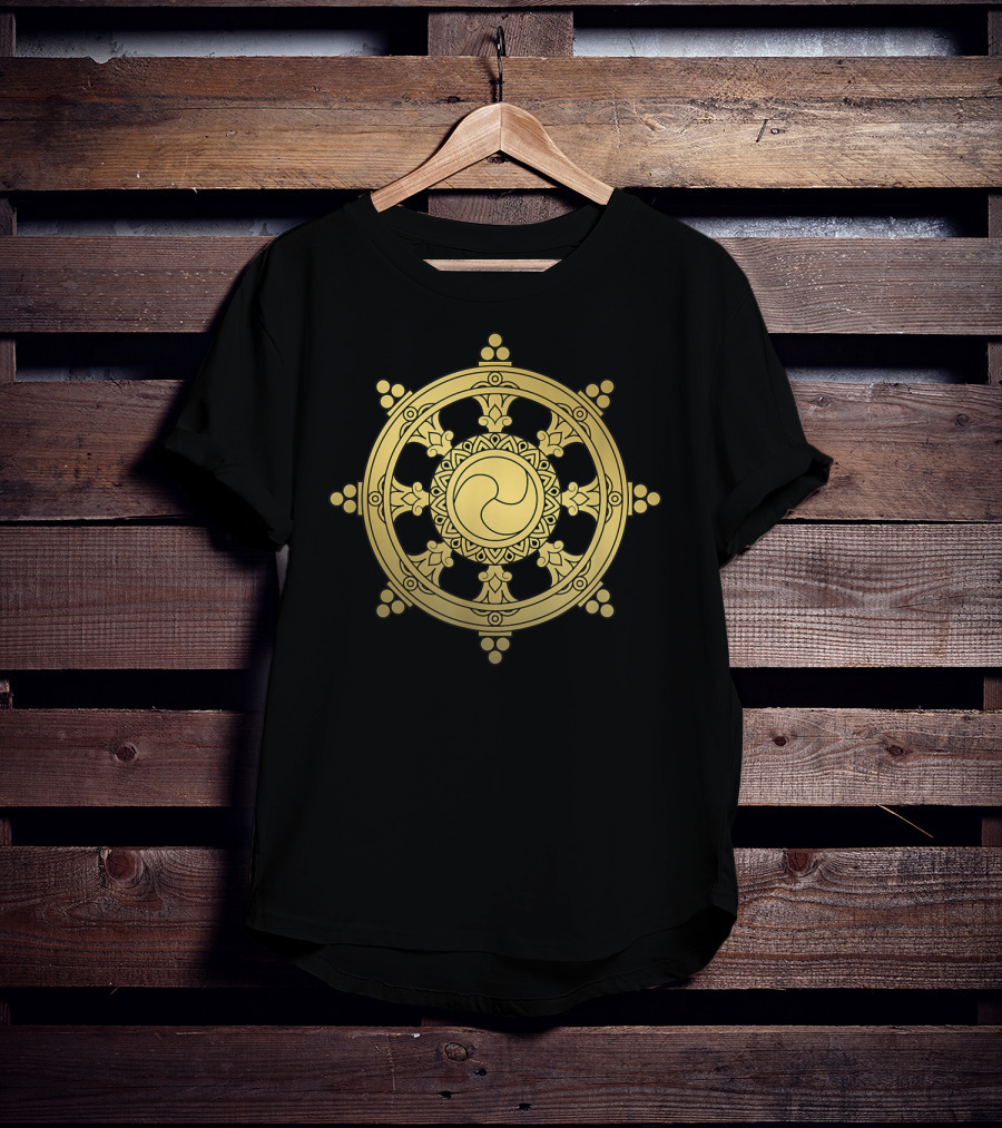 Buddha Gold Dharma Wheel Symbol Buddhist Meditation T-Shirt