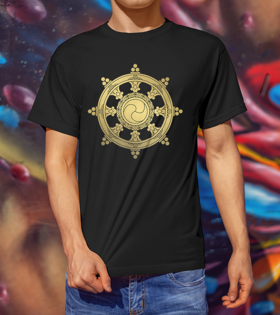 Buddha Gold Dharma Wheel Symbol Buddhist Meditation T-Shirt